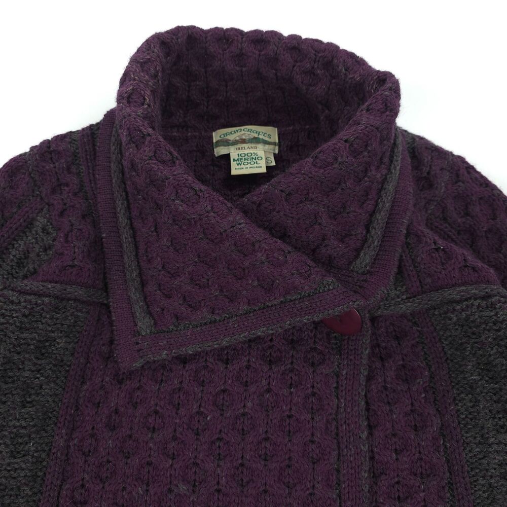 ARAN CRAFTS Two Tone Merino Wool Cardigan Sweater Boho Lagenlook Heritage Lagom - Picture 3 of 11